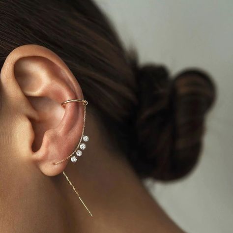 Ear Cuff Chain Earrings, Simple Ear Cuff, Ear Cuff Chain, Earring Cuff Chain, Crystal Ear Cuff, Minimalist Chain, Jewellery Diy, Ear Threader, Tassel Earing