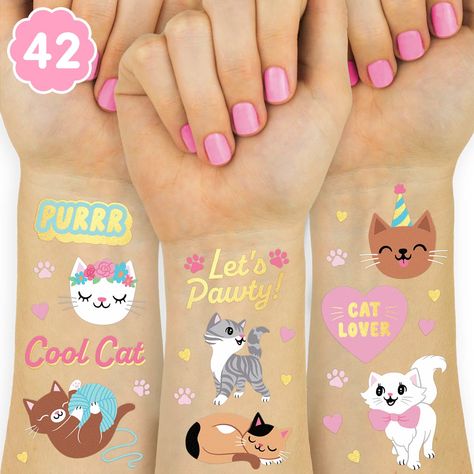 Cat Party Favors, Heart Temporary Tattoos, Party Tattoos, Cat Birthday Party, Dog Party, Birthday Supplies, Cat Party, Tattoos For Kids, Cat Birthday