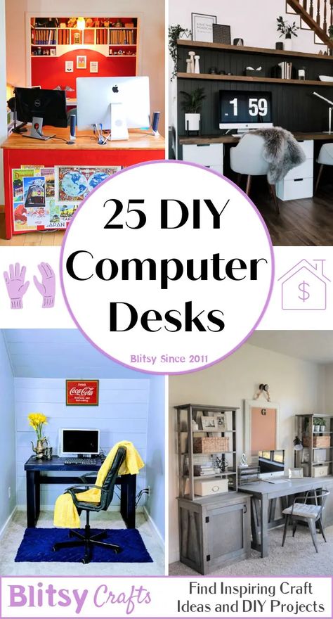 25 DIY Computer Desk Ideas and Plans to Build Your Own Desk Build Your Own Computer Desk, Ideas For Computer Desk, Homemade Computer Desk, Diy Small Computer Desk, Desk Top Ideas, Diy Computer Desk Ideas, Cheap Computer Desk, Custom Computer Desk, Homemade Desk