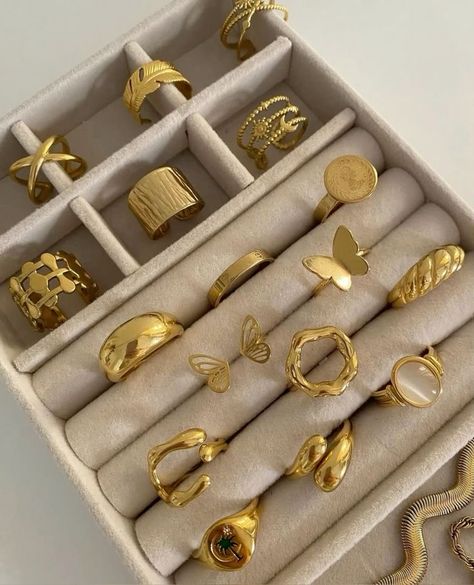 Gold Jewellery Aesthetic, Stevie Shay, Trending Rings, Minimalist Accessories Jewellery, Capsule Wardrobe Jewelry, Gold Jewelry Aesthetic, Jewellery Elegant, Jewelry Closet, Dope Jewelry Accessories