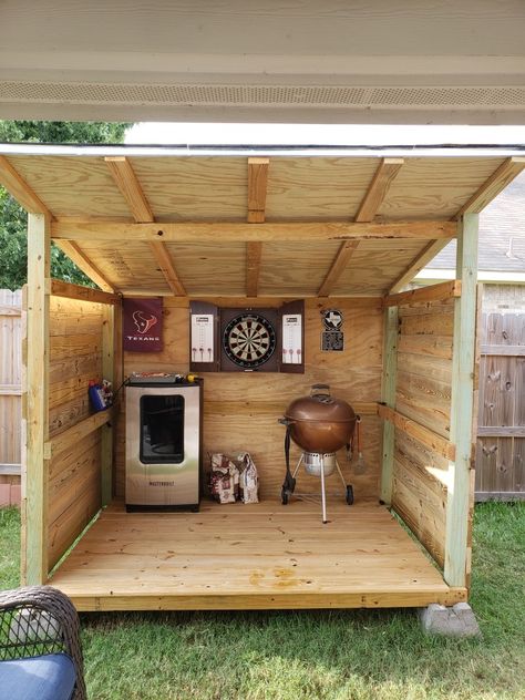 BBQ Shack #bbqshack#grilling Grilling Shack Ideas, Bbq Shack Ideas, Bbq Shack, Grill Shack, Wooden Bbq Shelter, Bbq Shacks And Shanties, Pallet Bbq Station, Bbq Cook Shack, Pallet Wood Grill Station