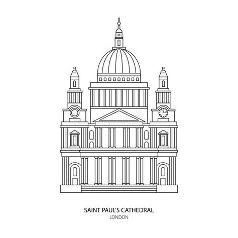 St. Paul's Cathedral, London landmark vector Illustration stock illustration London Sketch, St Pauls Cathedral London, Illustration Outline, London Drawing, St. Paul’s Cathedral, Website Background, London Illustration, Outline Design, Flower Drawing Tutorials