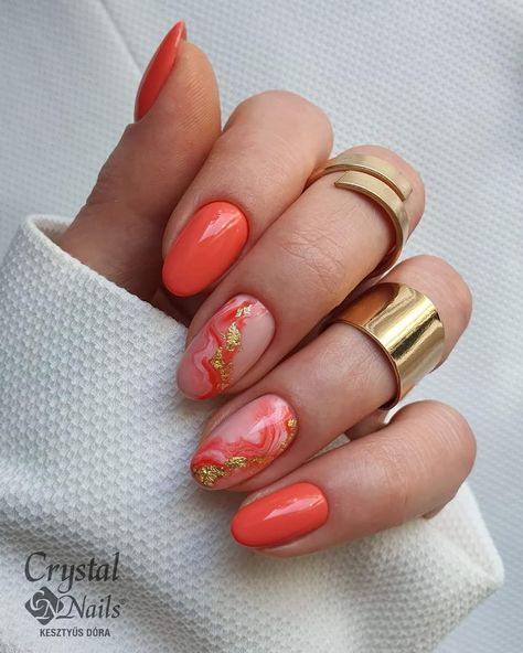 Orange Biab Nails, Summer Holiday Nails 2024, Bright Coral Nails Design, Orange Gel Nail Designs, Biab Nails Summer, Nagel Pink, Orange Gel Nails, Nagel Design, Chic Nail Art