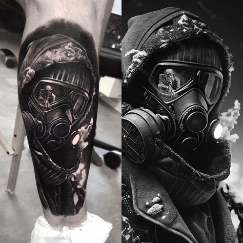 Gas Mask Tattoo, Pagan Tattoo, Skull Sleeve Tattoos, Skull Sleeve, Tattoo Themes, Bicep Tattoo, Mask Tattoo, American Traditional Tattoo, Symbolic Tattoos