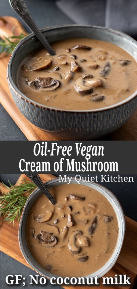 Vegan Cream of Mushroom Soup Vegan Cream Of Mushroom, Dairy Free Cream Of Mushroom Soup Recipe, Whole 30 Cream Of Mushroom Soup, Mushroom Soup Vegan, Mushroom Soup Coconut Milk, Vegan Cream Of Mushroom Soup, Vegan Mushroom Soup, Favorite Casserole Recipes, Creamy Mushroom Soup