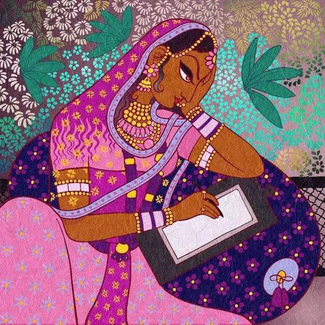 Rajput Painting Indian Art, South Asian Women Art, South Indian Paintings Traditional, Rajput Aesthetic, Indian Culture Painting, Rajput Painting, South Indian Art, Desi Art, Indian Illustration