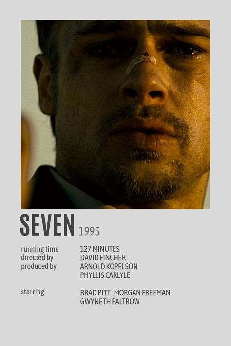 SEVEN David fincher Brad Pitt minimalist alternative film poster Seven Poster Movie, Seven Film Poster, Seven Brad Pitt, Polaroid Film Poster, Seven Movie Poster, Brad Pitt Poster, Seven Poster, Film Seven, Brad Pitt Movies