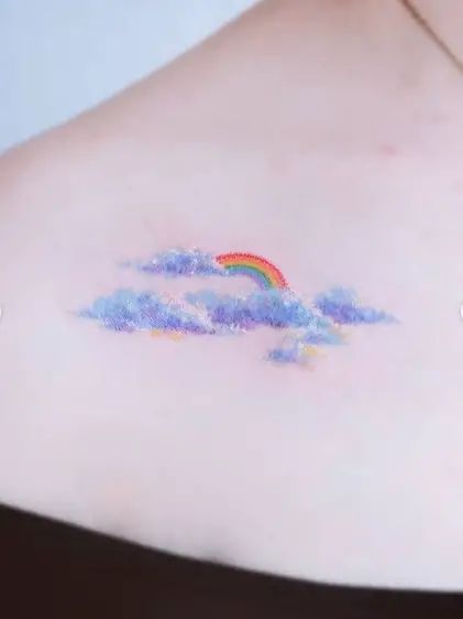 Rainbow Letters Tattoo, Realistic Rainbow Tattoo, Rainbow Clouds Tattoo, Butterfly Rainbow Tattoo, Pastel Rainbow Tattoo, Rainbow With Clouds Tattoo, Cloud Rainbow Tattoo, Heart Bubble Tattoo, Rainbow And Cloud Tattoo