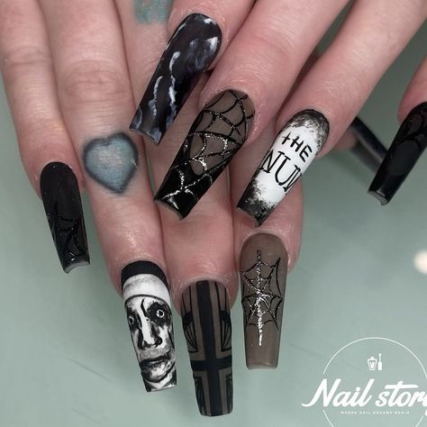 The Nun, Acrylic Nails, Nail Art, Nails, Halloween, Nail Arts