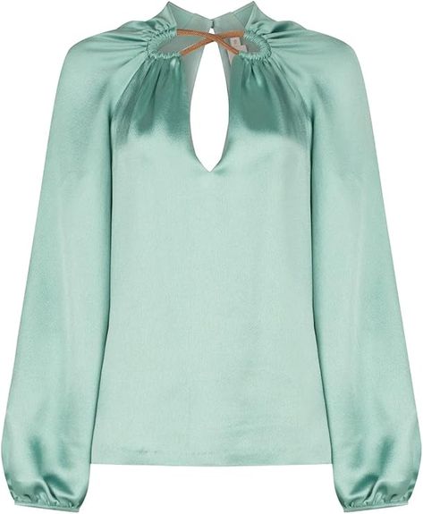 Amazon.com: Ximena Blouse : Luxury Stores High End Handbags, Gathered Neckline, Blue Silk, Blue Blouse, Sophisticated Style, Aqua Blue, Cut Out, Top Brands, Latest Trends