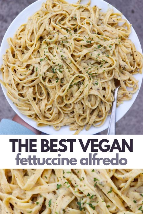 THE ABSOLUTE BEST vegan fettuccine alfredo recipe! Vegan Fettuccine, Vegan Fettuccine Alfredo, Fettuccine Alfredo Recipe, Favorite Pasta Recipes, Vegan Mozzarella, Alfredo Recipe, Fettuccine Alfredo, Vegan Dinner, Vegan Meals