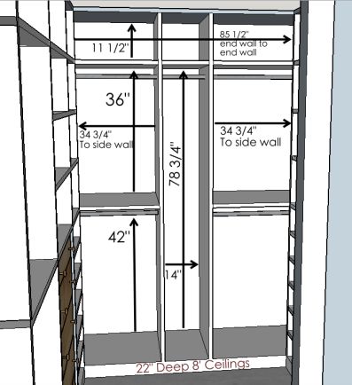 Closet Measurements Guide, Odd Shaped Master Closet, 10x5 Closet Layout, 5 Foot Closet Layout, 4x8 Walk In Closet Layout, Custom Walk In Closet Ideas, Inside Closet Organization Ideas, Closet Measurement Guide, Closet Layout Dimensions