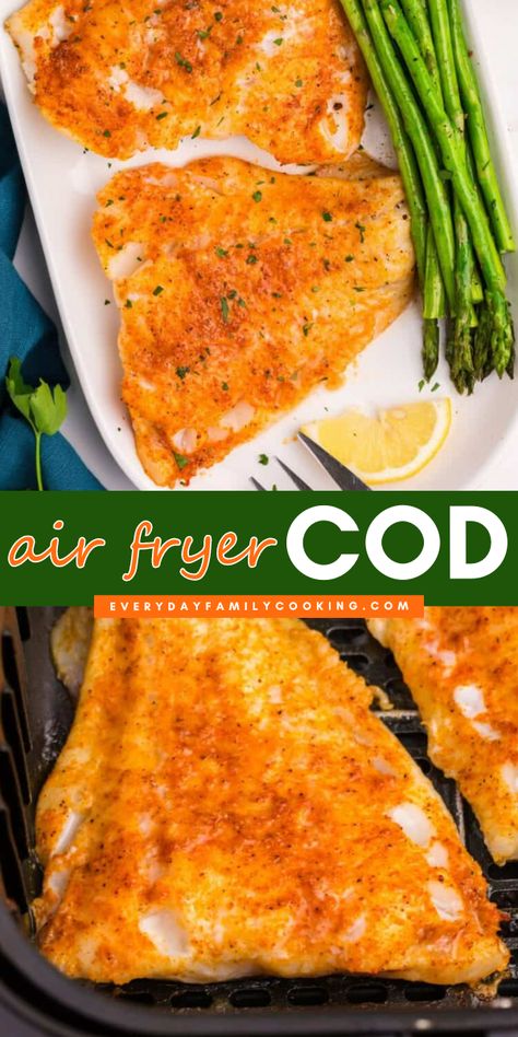 My air fryer cod recipe is so easy that you just mix it with seasonings and air fry! Fresh Cod Fish Recipes Air Fryer, Fried Cod Fish Recipes Air Fryer, Easy Cod Recipes Air Fryer, Air Fryer Pollock Fish, Airfryer Cod Recipes, Air Fryer Cod Fillets, Fried Cod Fish Recipes, Air Fryer Cod Recipe, Air Fryer Cod