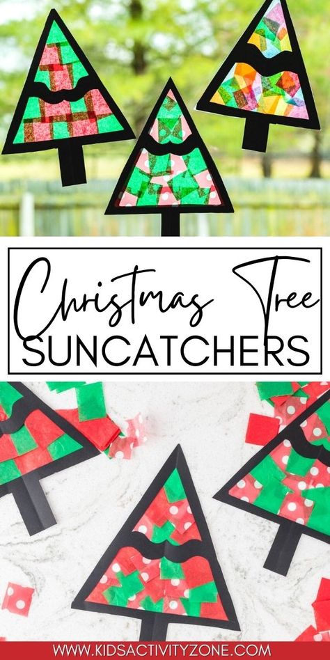 Christmas Tree Sun Catcher is a beautiful and easy kids Christmas Craft to make during the holidays! With minimal supplies it's quick, easy and there's barely any prep or clean up. Decorate your windows with these easy suncatchers for the holidays and put a smile on everyone's face that sees them! Christmas Tree Sun Catchers, Preschool Sun Catchers, Suncatcher Diy Kids, Spiral Christmas Ornament Crafts, Christmas Suncatcher Craft, Paper Ornament Crafts For Kids, Snowman Suncatcher Craft, Preschool Suncatcher Craft, Christmas Sun Catchers For Kids