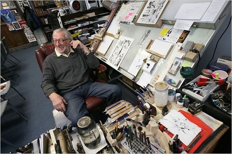 Artist Desk, Studio Workspace, Artist Workspace, Joe Kubert, Leather Studio, Drawing Desk, Art Studio Space, Artist Studios, Art Studio Room