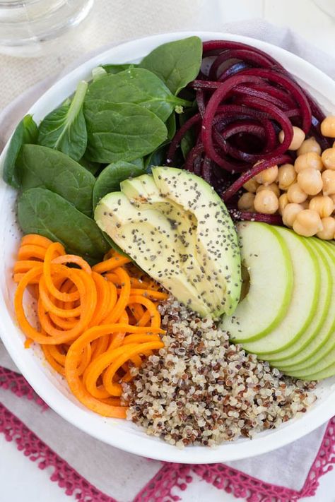 Spiralized Apple, Buddha Bowls Recipe, Potato Noodles, Lemon Tahini Dressing, Sweet Potato Noodles, Healthy Bowls, Tahini Dressing, Buddha Bowl, Healthy Eating Recipes