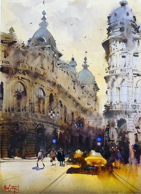 The Watercolour Log: Watercolour Paintings 53 Architectural Watercolor, Urban Watercolor, Canvas Art Projects, Watercolor Architecture, Textured Canvas Art, 수채화 그림, Small Canvas Art, Watercolor Artists, Watercolor Sketch