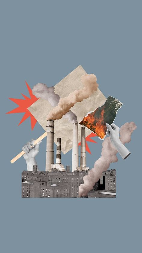 Air pollution factory iPhone wallpaper, hands destroying environment remix, editable design | free image by rawpixel.com / Boom Air Pollution Aesthetic, Pollution Collage, Environment Collage, Factory Pollution, Wallpaper Hands, Air Pollution Poster, Pollution Environment, Collage Elements, Iphone Wallpaper Sky