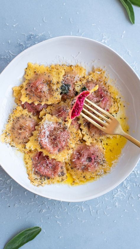 Beet Ravioli Recipes, Homemade Pasta Recipes, Best Homemade Pasta, Beet Ravioli, How To Make Beets, Brown Butter Sage Sauce, Sage Recipes, Homemade Pasta Recipe, Pasta Roller