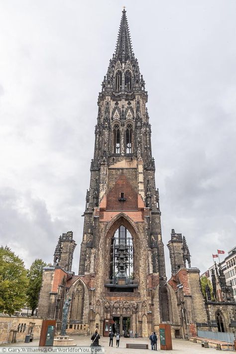 Looking up at the tower of bombed of St Nikolai-church tower from the nave. This ruined church has now become a memorial and museum to the bombing of Hamburg during the Second World war. Autumn Road Trip, Aachen Cathedral, German Cities, St Nicholas Church, Germany Fashion, Fall Road Trip, Cities In Germany, Travel Germany, Visit Germany