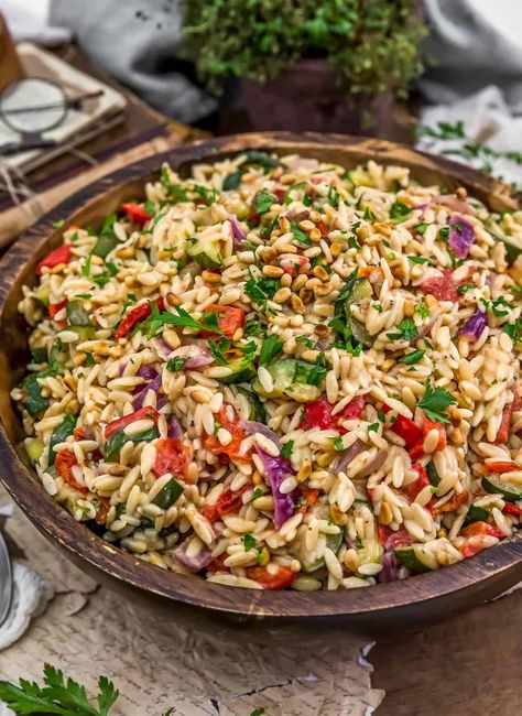 Italian Orzo Salad, Vegetarian Orzo, Vegan Oil Free Recipes, Plant Based Appetizers, Italian Orzo, Healthy Salads Recipes, Plant Based Sauces, Oil Free Recipes, Condiments Recipes