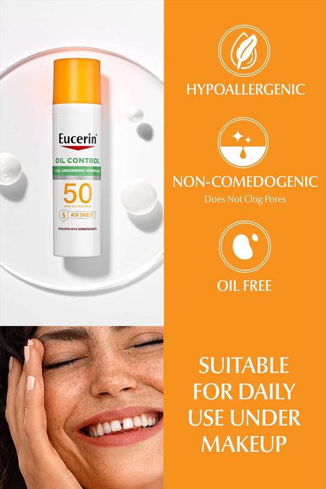 Eucerin Sun Oil Control SPF 50 Face Sunscreen Lotion with Oil Absorbing Minerals, 2.5 Fl Oz Bottle Sunscreen Spf 50, Beauty Ad, Sunscreen Lotion, Social Media Page Design, Face Sunscreen, Spf 50, Social Media Design Graphics, Oil Control Products, Sun Protection