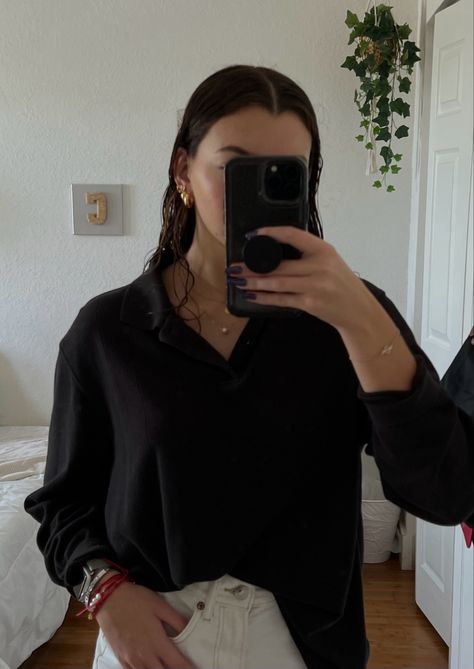 Black Long Sleeve Polo Outfit, Long Sleeve Polo Outfit, Black Long Sleeve Outfit, Long Sleeve Outfit, Long Sleeves Polo, Polo Outfit, Long Sleeve Outfits, Long Sleeve Polo, Black Long Sleeve