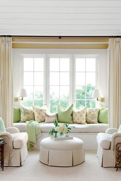 Off White Curtains, Bedroom Window Seat, Sitting Room Design, White Drapery, Seating Ideas, Window Seats, Custom Made Curtains, Bedroom Seating, White Windows