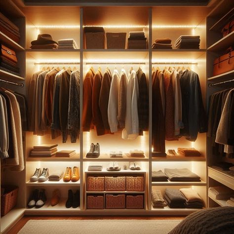 15 Closet Lighting Ideas to Maximize Your Storage Closet Led Lighting, Closet Lighting Ideas, Under Shelf Lighting, Installing Recessed Lighting, Creative Closets, Closet Rods, Light Panels, Closet Light, Practical Lighting