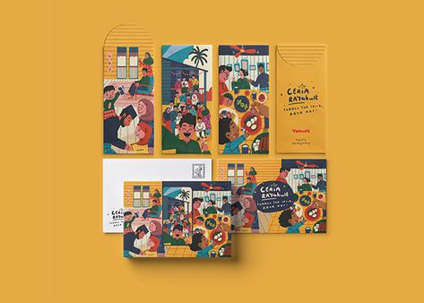 Ceria RaYakult - takkan tak ceria, raya kot on Behance Sampul Duit Raya Design Aesthetic, Raya Packet Design, Raya Illustration, Raya Packaging, Money Packet, Duit Raya, Poster Ramadhan, Raya 2023, Eid Hampers