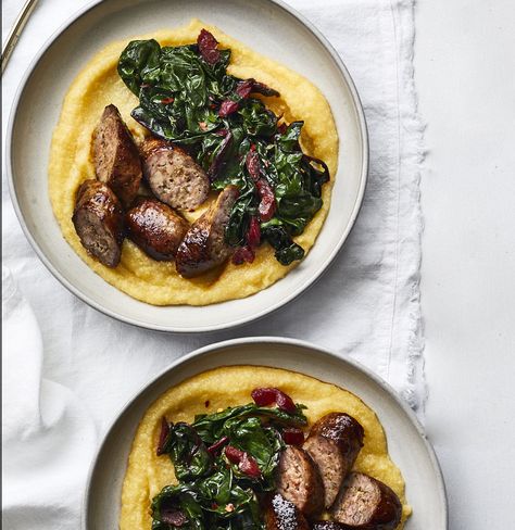 Creamy Polenta With Sausage and Chard Recipe | Real Simple Polenta Recipes, Chard Recipes, Creamy Polenta, Recipe 30, Swiss Chard, Sausage Recipes, Chard, Grits, Polenta