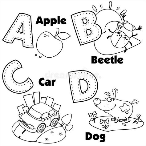 English alphabet and the letters A, B, C and D. The coloring of the English alphabet and the letters A, B, C and D, and pictures on them royalty free illustration Letter A Coloring Pages, Letter B Worksheets, Coloring Pages For Teenagers, English Alphabet Letters, Abc Coloring Pages, Alphabet Pictures, Kids Worksheets Preschool, Alphabet Worksheets Preschool, Abc Coloring