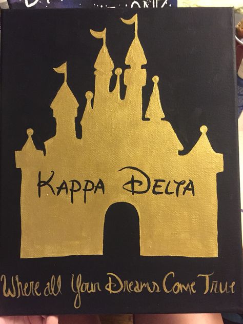 Kappa delta sorority canvas Disney castle Disney Sorority Canvas, Disney Sorority, Kappa Delta Canvas, Phi Mu Crafts, Sorority Canvases, Rush Poster, Big Little Canvas, Greek Crafts, Kappa Delta Sorority