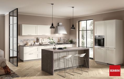 Scavolini Kitchens, Industrial Kitchen Design, Kitchen Modular, White Kitchen Design, Contemporary Kitchen Design, Kitchen Models, Classic Kitchens, Grey Kitchens, Kitchen Collection