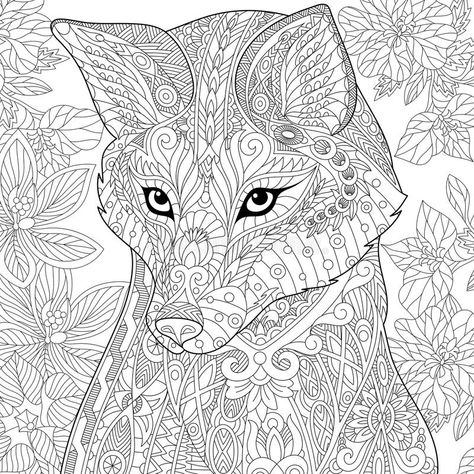 Hibiscus Sketch, Coloring Pictures Of Animals, Mandala Animals, Freehand Sketch, Flowers Hibiscus, Fox Animal, Mandalas Painting, Zentangle Designs, Pattern Coloring Pages