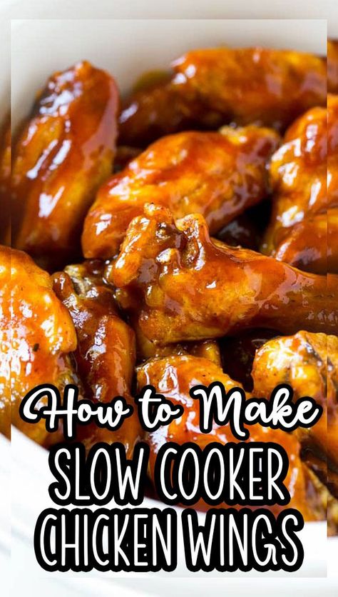 These 4 ingredient slow cooker chicken wings are the perfect easy snack for tailgating and entertaining. Crockpot Bbq Wings Easy, Honey Bbq Wings Crockpot, Chicken Wings For A Crowd Parties, Crock Pot Chicken Wings Frozen, Easy Crockpot Wings Recipe, Best Crockpot Wings, Hot Wings Crockpot Recipe, Crockpot Party Wings, Frozen Chicken Wings Crockpot Slow Cooker