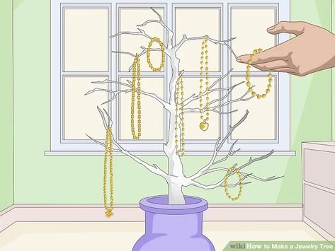 3 Ways to Make a Jewelry Tree - wikiHow 2023 Ornaments, Merch Display, Jewelry Tree Diy, Diy Jewelry Stand, How To Make Trees, Jewelry Tree Display, Diy Earring Holder, Jewelry Tree Stand, Earring Displays