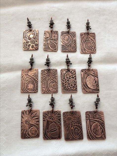 My new etched pendants Clay Jewelry Ideas, Etching Jewelry, Etched Copper Jewelry, Etched Metal Jewelry, Etched Jewelry, Bullet Necklace, Copper Jewellery, Diy Armband, Metalwork Jewelry