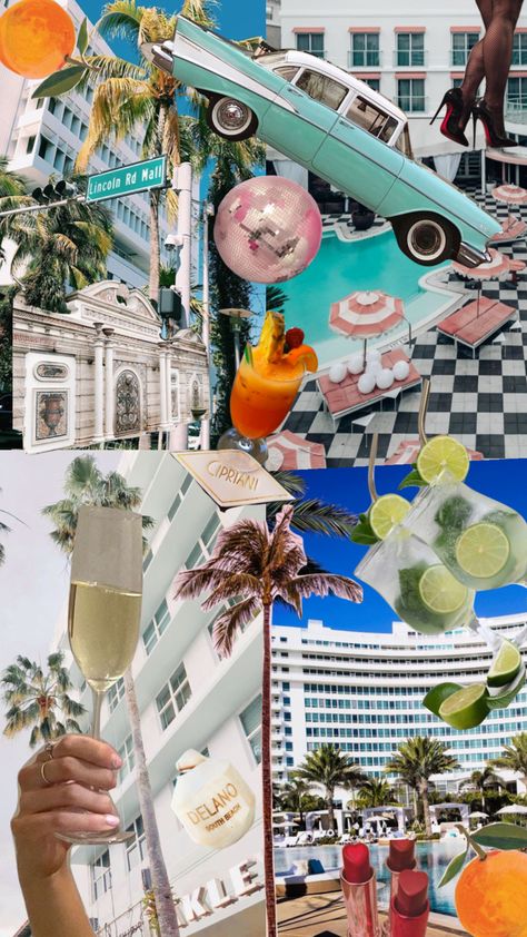 Miami Spring Break Aesthetic, Miami Mood Board, Vintage Miami Aesthetic, Miami Party Aesthetic, Miami Culture, Miami Branding, Miami Beach Aesthetic, Moodboard Travel, Miami 80s