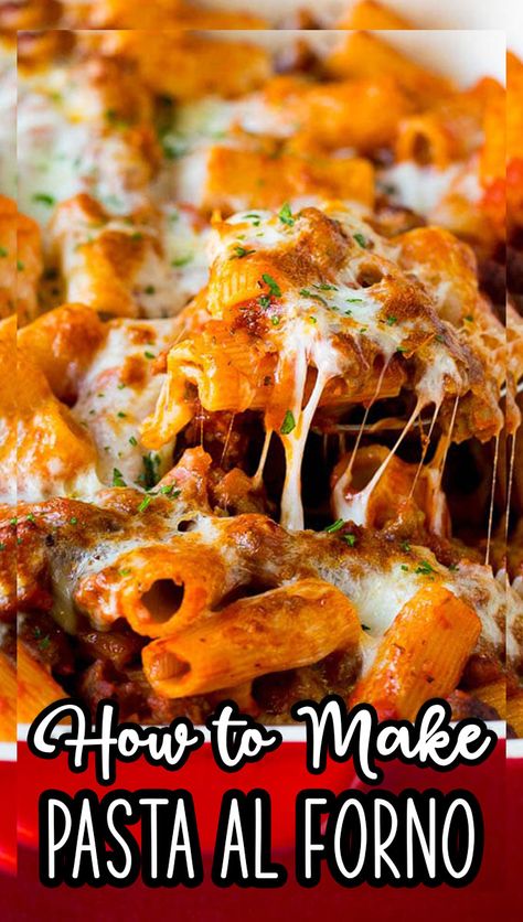 This Pasta al Forno is rigatoni pasta tossed in a savory meat sauce, then topped with plenty of cheese and baked to perfection. Rigatoni Noodles, Empress 1908 Gin, Baked Rigatoni, Rigatoni Pasta, Butter Pasta, Baked Pasta, Mild Italian Sausage, Best Pasta Recipes, Cheesy Pasta