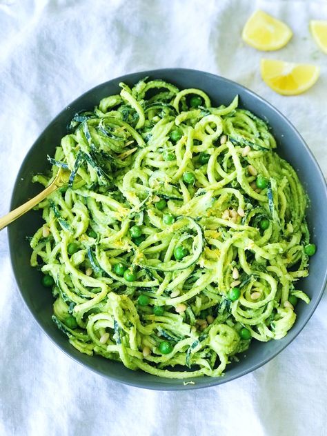 AVOCADO, BASIL, & SWEET PEA PESTO ZOODLES – Tasty As Fit Cooking Zoodles, Pesto Zoodles, Bread Toppings, Pea Pesto, Bruschetta Ingredients, Top Chicken Recipes, Italian Sauce, Plant Based Dinner, Homemade Tacos