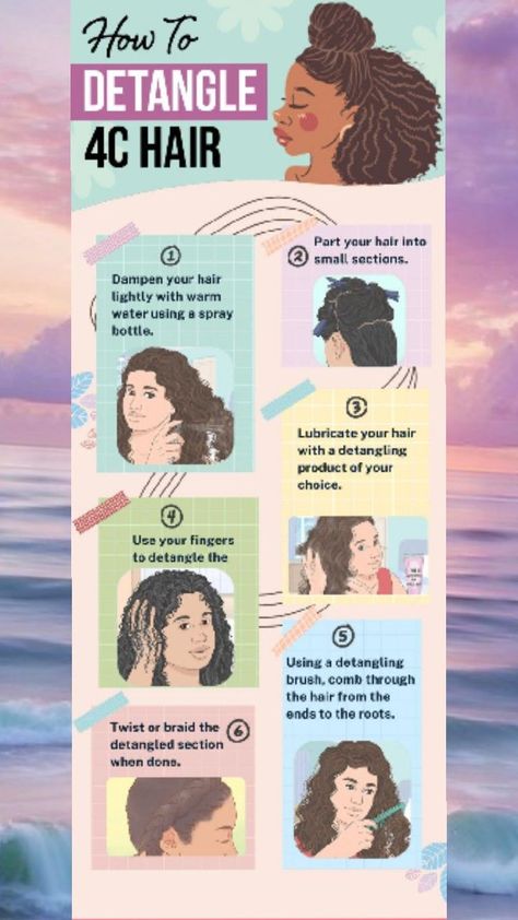 This is an easy to follow routine to detangle 4c hair. making it nice and soft for easy styling. How To Make Afro Hair, Afro Hair Outfits, Hair Journey Tips, Hair Growth Methods, Black Hair Makeup, 4c Hair Care, Natural Hair Care Routine, Natural Hair Routine, Curly Hair Care Routine