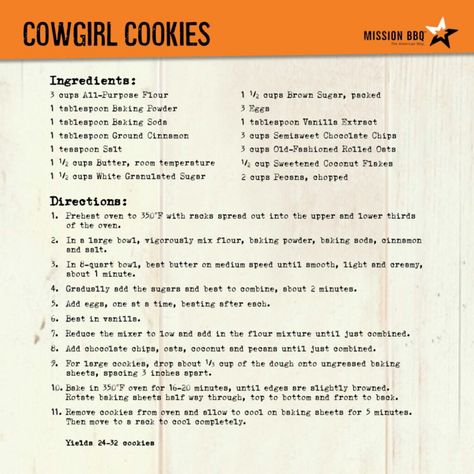 Click here to download the recipe as a PDF. Lap Robes, Cowgirl Cookies, Mission Bbq, Readable Fonts, Smoker Recipes, Candy Cookies, Bbq Recipes, Semisweet Chocolate, Cookie Desserts