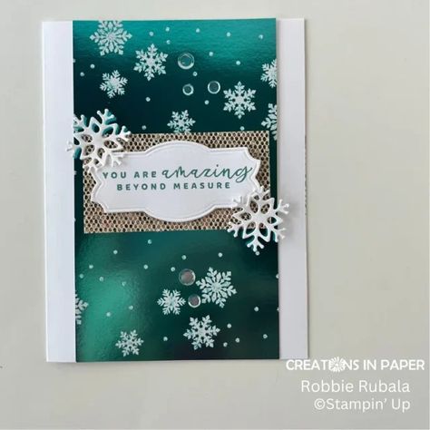 Stampin' Up Snowflake Magic dsp Amazing idea - Creations in Paper Snowflake Magic Stampin Up Cards, Stampin Up Snowflake Magic Dsp, Snowflake Cards, Merry Christmas Images, Bday Cards, Wink Of Stella, Foil Paper, Christmas Cards Handmade, Christmas Images