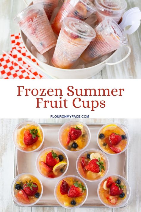 Frozen Summer Fruit Cups are a delicious and refreshing frozen fruit treat. Frozen Fruit Cups Recipe, Fruit Cups Ideas, Homemade Ice Pops Recipes, Frozen Cups, Frozen Fruit Cups, Frozen Fruit Snacks, Frozen Fruit Salads, Homemade Ice Pops, Frozen Fruit Recipes