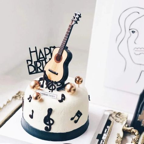 Cool Guitar and Music Cake Topper Plugin Decoration Set - Etsy Guitar Cake Topper, Music Cake Topper, Happy Birthday Plate, Guitar Birthday Cakes, Music Note Cake, Beach Birthday Decorations, Bolo Musical, Shoe Box Cake, Black Happy Birthday