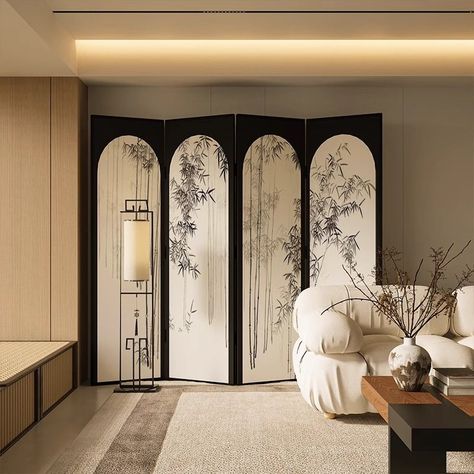 Traditional Chinese Bedroom Aesthetic, Neo Chinese Style Interior, Partition Living Room, Mobile Decoration, Chinese Dividers For Rooms, Interior 2024, Wood Mobile, Screen Partition, Chinese Panel Screen