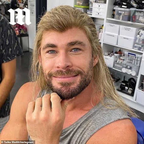 Blond Actors, Chris Hemsworth Long Hair, Chris Hemsworth Birthday, Blonde Actors, Muscular Shoulders, Happy Birthday Bro, Blond Wig, Thor Odinson, 38th Birthday