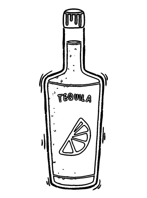 Tequila Bottle Drawing, Tequila Bottle Tattoo, Tequila Drawing, Tequila Tattoo, Design Coloring Pages, Lol Coloring Pages, Lol Coloring, Tequila Bottle, Soul Tattoo