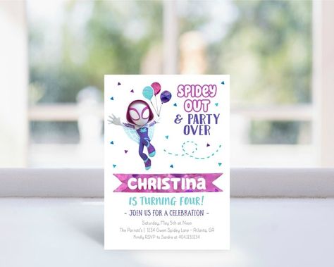 Spidey And Friends Birthday, Ghost Spider Birthday, Friends Birthday Invitation, Spidey Birthday, Marvel Party, Ghost Spider, Friends Birthday, Spider Gwen, Birthday Template